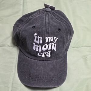 Black Distressed White Embroidered 'in my mom era' Cap